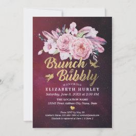 Convite Chá de panela Brunch e Bubble Boho Floral Feather