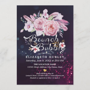 Convite Chá de panela Brunch e Bubble Boho Floral Feather