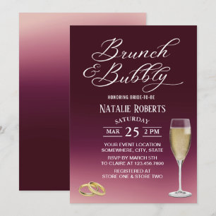Convite Chá de panela Brunch e Bubble Burgundy Red Ombre