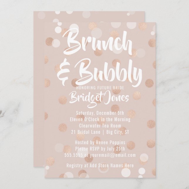 Convite Chá de panela Brunch e Bubble Confetti (Frente/Verso)