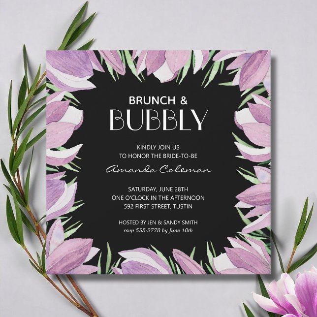 Convite Chá de panela Brunch e Bubble Magnolia (Watercolor magnolia flowers bridal shower invitations - INSTANT DOWNLOAD and/or PRINTED or both!)