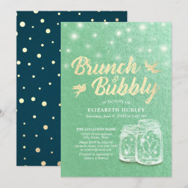 Convite Chá de panela Brunch e Bubble Mason Jar Green Dour