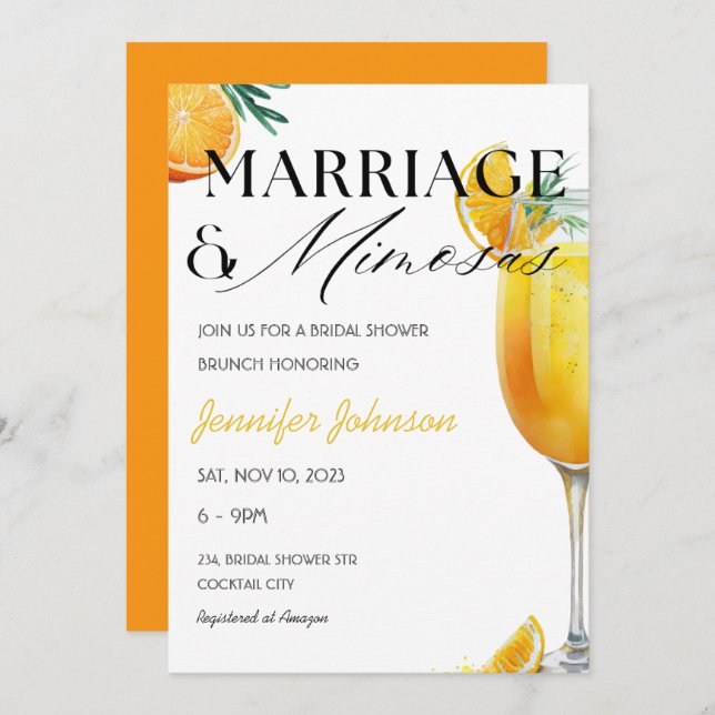 Convite Chá de panela Brunch e Bubble Mimosa (Frente/Verso)