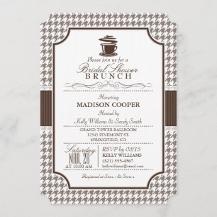 Convite Chá de panela Brunch; Taupe Houndstooth