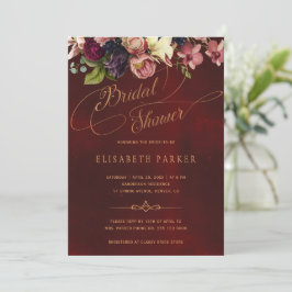 Convite Chá de panela burgundy com guião elegante floral