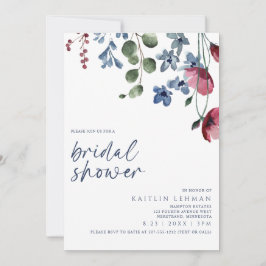 Convite Chá de panela Burgundy e Blue Wildflower