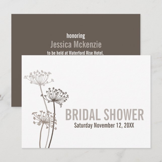 Convite Chá de panela castanho moderno de Chervil (Frente/Verso)