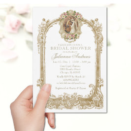 Convite Chá de panela Católico Elegante Dourado Floral Inv