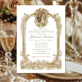 Convite Chá de panela Católico Elegante Dourado Floral Inv
