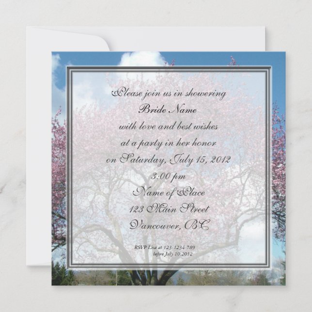 Convite chá de panela, cerejeira florescendo (Frente)