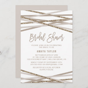 Convite Chá de panela Champagne e Ivory Streamers