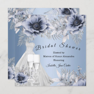 Convite Chá de panela Champanhe Azul prateado Vestuário Fl