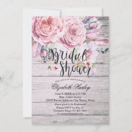 Convite Chá de panela Chic Boho Floral Feather Rústica Mad