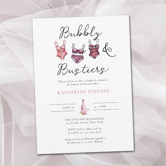 Convite Chá de panela Chic Bustiers de lingerie (lingerie shower bubbly bustiers bridal invite watercolor pink blush gold eucalyptus classy chic pink)