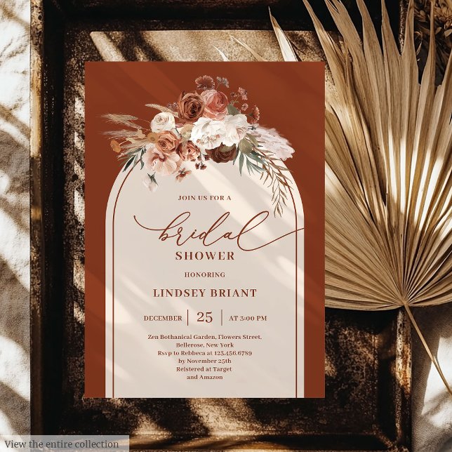 Convite Chá de panela Chic Copper Pampas Grass Boho Convit (Chic Copper Pampas Grass Boho Bridal Shower Invite)