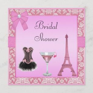 Convite Chá de panela Chic Pink Paris Damask Corset