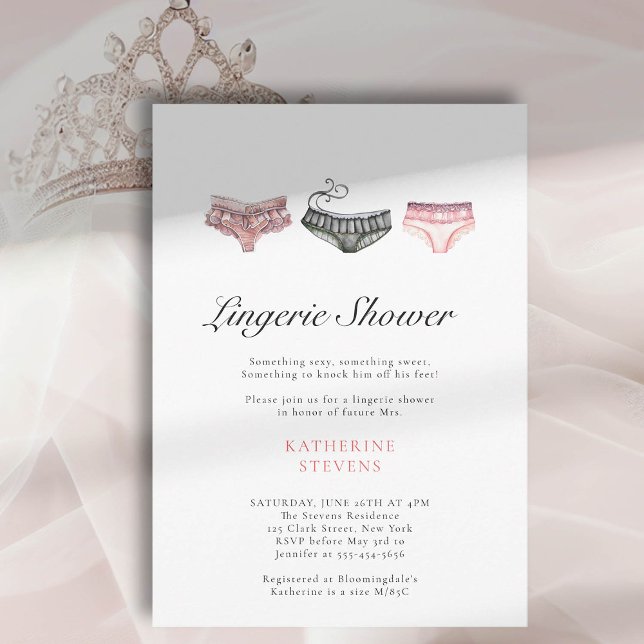 Convite Chá de panela Chic Preto-Cor-de-Água, cor-de-rosa  (lingerie shower invitation bridal party pink black underwear watercolor)