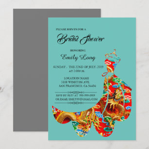 Convite Chá de panela Chinês de Dragão de Nuvem Auspíc