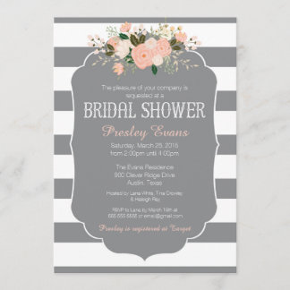 Convite Chá de panela, cinza de pêssego floral