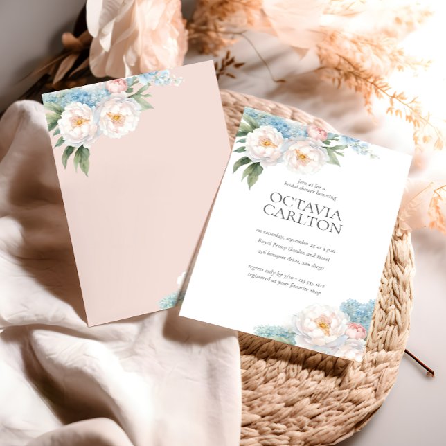 Convite Chá de panela clássico Flores Azuis e Rosa Suaves (Criador carregado)