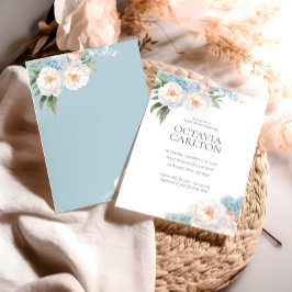 Convite Chá de panela clássico Flores Azuis e Rosa Suaves