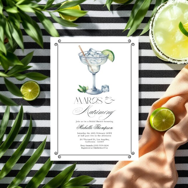 Convite Chá de panela Classy Margs & Matrimony Margarita (Classy Margs & Matrimony Margarita Bridal Shower Invitation)