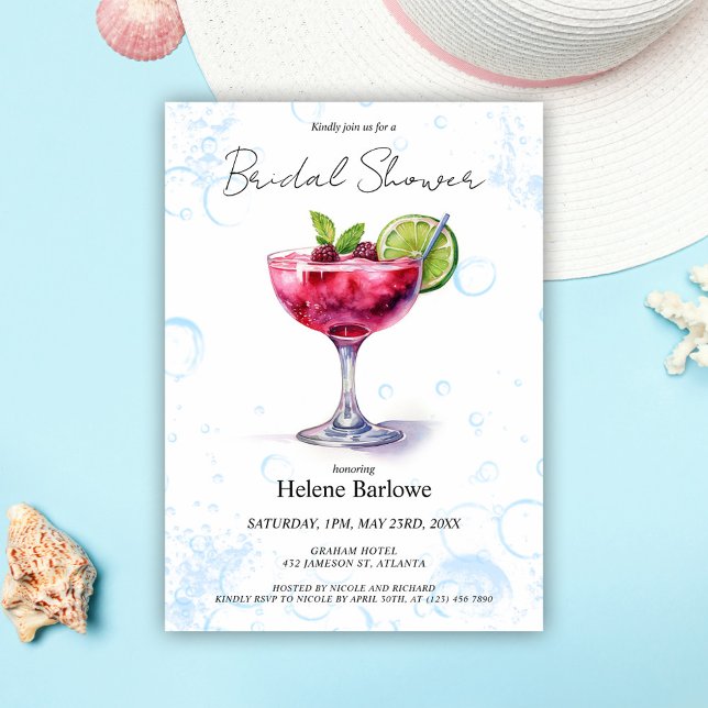 Convite Chá de panela Cocktail de piscina (Pool Party Cocktail Bridal Shower Invitation)