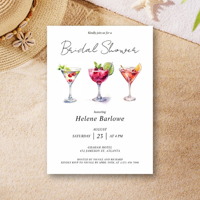Convite Chá de panela Cocktail Elegante (Elegant Cocktail Bridal Shower Invitation)