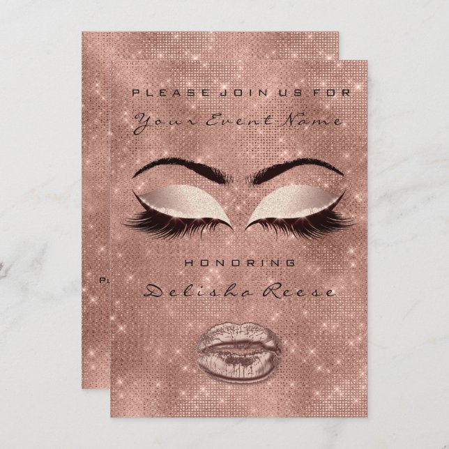 Convite Chá de panela com brilho Dourado 16º Rosa (Frente/Verso)