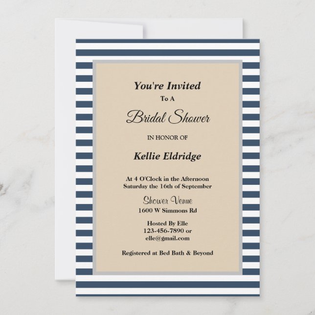 Convite Chá de panela com Frame de Stripes Azul Clássico (Frente)