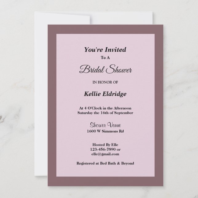 Convite Chá de panela com moldura de púrpura/pincel (Frente)