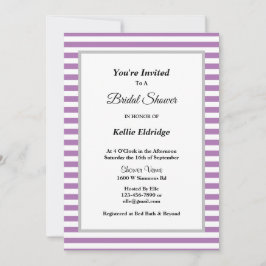Convite Chá de panela com moldura de tiras roxas/brancas