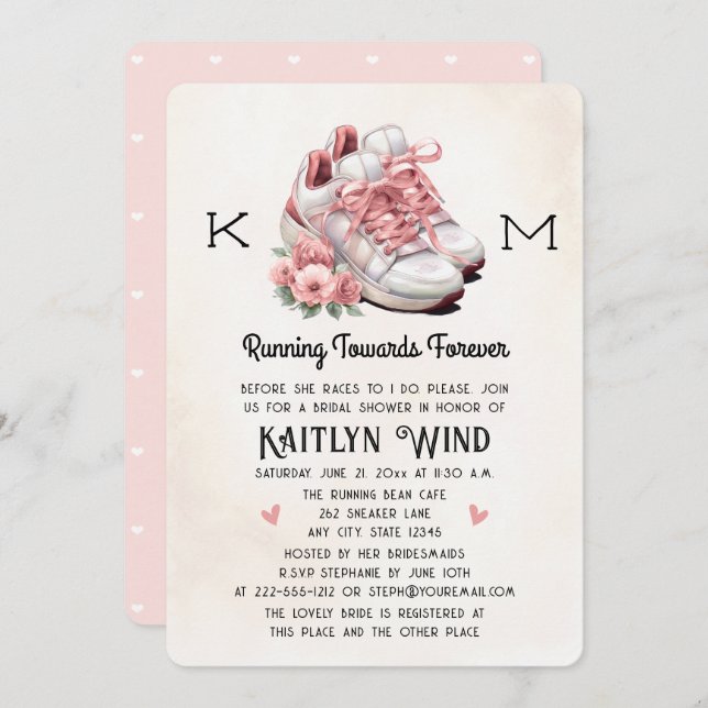 Convite Chá de panela com Themed Floral and Sneakers Runne (Frente/Verso)