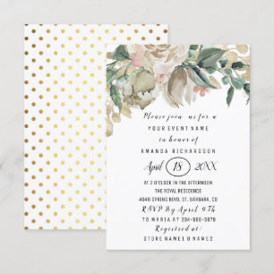 Convite Chá de panela com vegetação cinzenta Dourada po