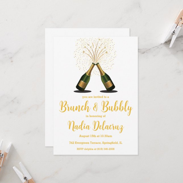 Convite chá de panela cor-de-rosa e dourado (Frente/Verso In Situ)