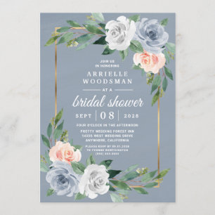 Convite Chá de panela cor-de-rosa rosa Dourado azul empoe