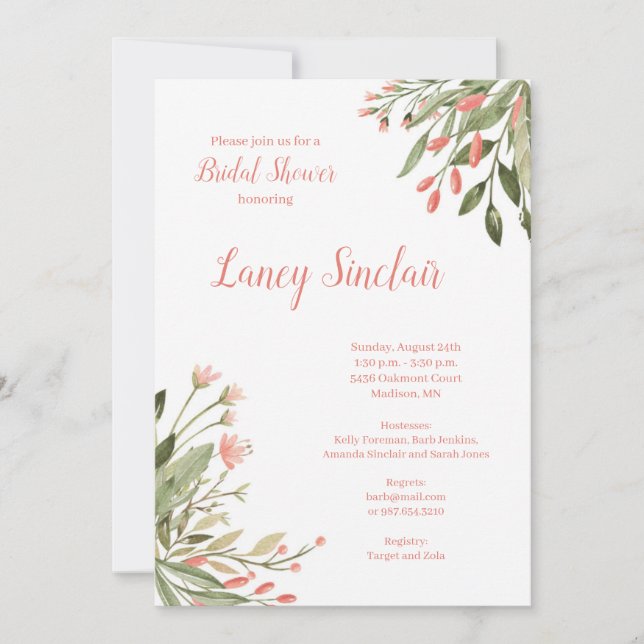 Convite Chá de panela Coral Floral Coral (Frente)