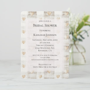 Convite Chá de panela Cream White Beige Boho Hearts