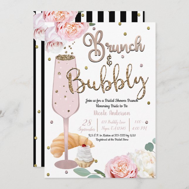 Convite Chá de panela Croissant de Champanhe Brunch e Bubb (Frente/Verso)