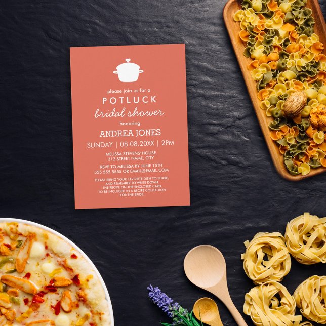 Convite Chá de panela Cute Potluck | Laranja Branco (Criador carregado)