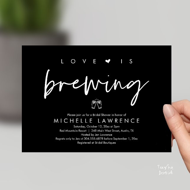 Convite Chá de panela da Festa de Cerveja, O amor está se  (Beer Party Bridal Shower, Love is brewing Invitation card modern romance classy black white)