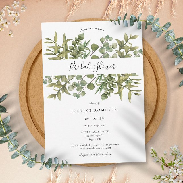 Convite Chá de panela da Floresta Eucalyptus Greenery (Woodland Eucalyptus Greenery Bridal Shower Invitation)