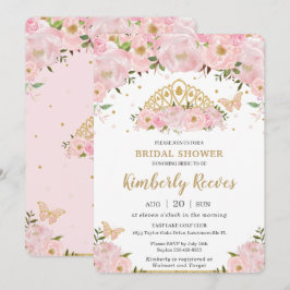 Convite Chá de panela da Princesa Floral Rosa Blush Tiara