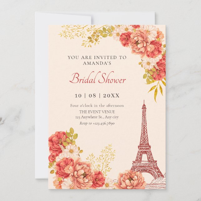 Convite Chá de panela da torre Floral Paris Eiffel (Frente)
