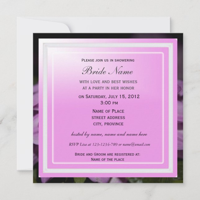 Convite Chá de panela, dália roxa (Frente)