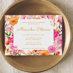 Convite Chá de panela das Flores de Aquarelas Rosa e Laran<br><div class="desc">Chá de panela de Flores de Cor de Água Cor de Rosa e Laranja Personalizadas</div>