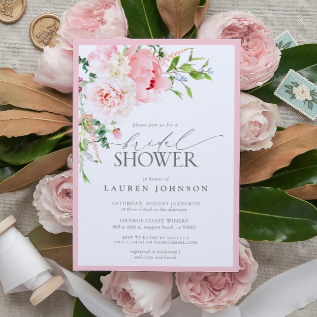 Convite Chá de panela das Flores de Jardim Rosa Elegante (Elegant Pink Garden Flowers Bridal Shower Invitation!)