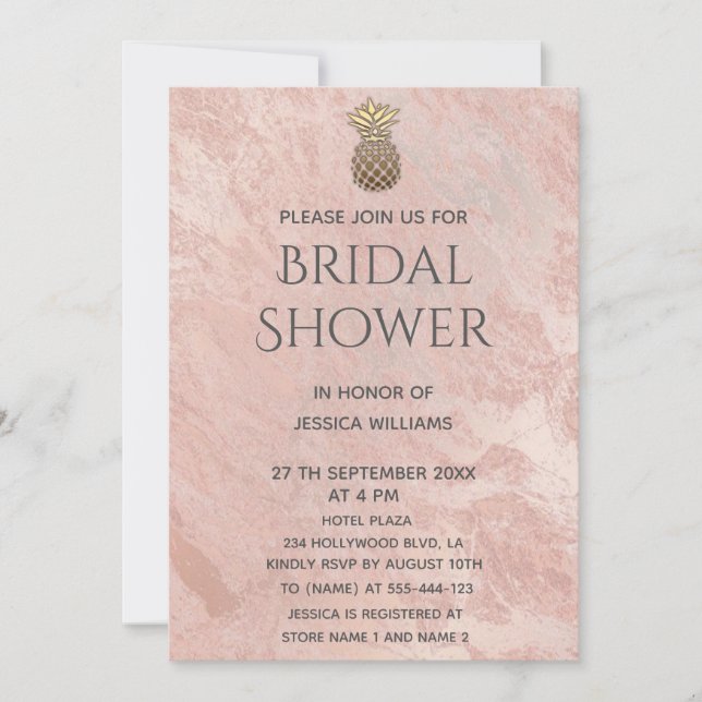 Convite chá de panela de abacaxi dourado rosa (Frente)