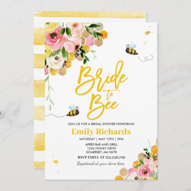 Convite Chá de panela De Abelhas De Noiva Para Abelha (Frente/Verso)
