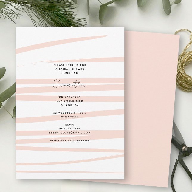 Convite Chá de panela de Abstrato de Arte com Linhas Rosa  (Modern Blush Pink Lines Abstract Art Bridal Shower Invitation)